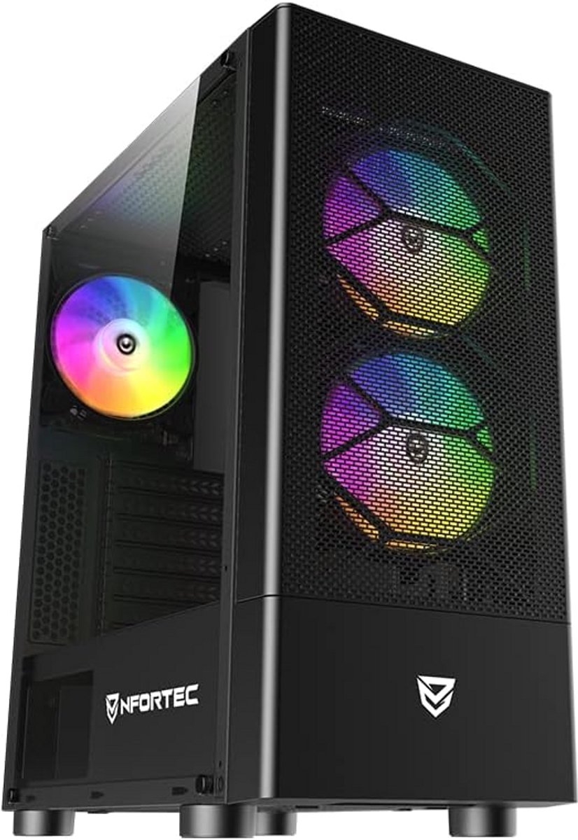 Mid Tower Gaming PC Case met 3x 120mm ARGB Ventilatoren en Gehard Glas Zijkant