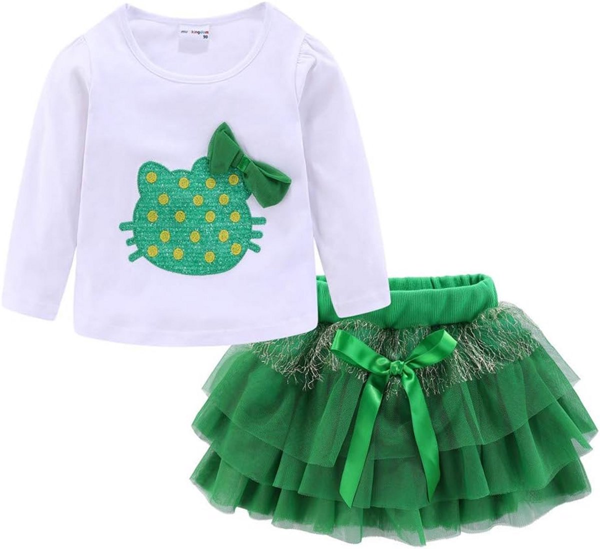 Schattige Zomer Tutu Outfit voor Baby Meisjes met Lange Mouwen en Kattenprint