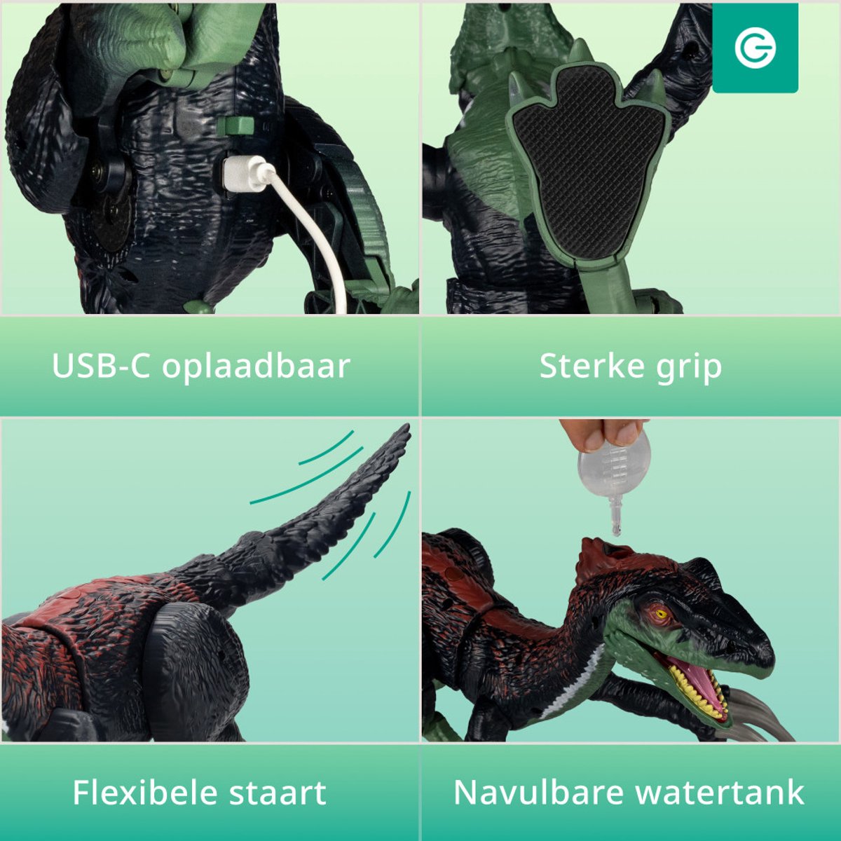 Silvergear RC Dino - Rook, Licht & Geluid - Afstandbestuurbaar Interactief Dinosaurus Speelgoed - Bestuurbare Auto - Jurassic Dieren - Dino Spel - Dinosaurussen Speelfiguren - Therizinosaurus - Cadeau voor Jongens en Meisjes - Groen — afbeelding 7