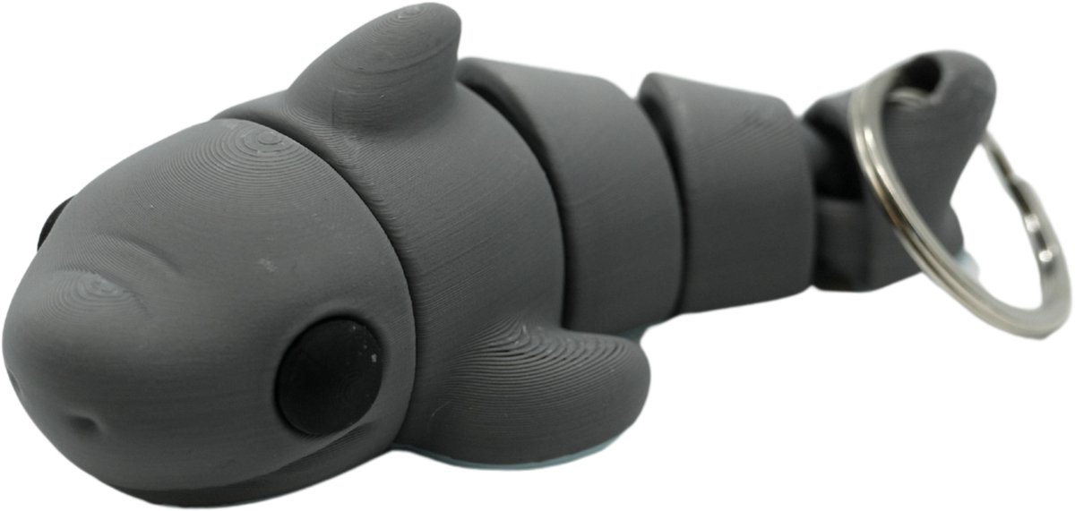Flexi haai sleutelhanger - grijs - 3d geprint - Cadeau liefhebber – Sleutelhanger dier - 8cm