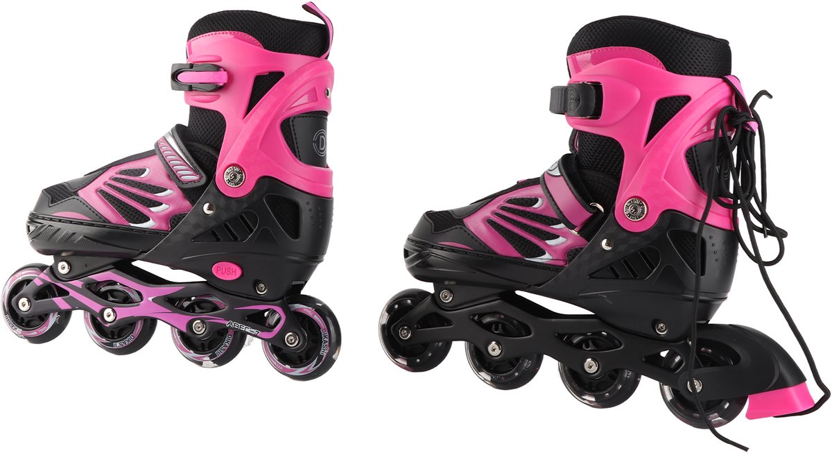 Verstelbare kinder rolschaatsen Lichtgevende wielen Voor jongens en meisjes – ABEC-7 lagers PU wielen Efficiënte rem Inclusief trainingspionnen bout & inbussleutels schoenmaat Roze