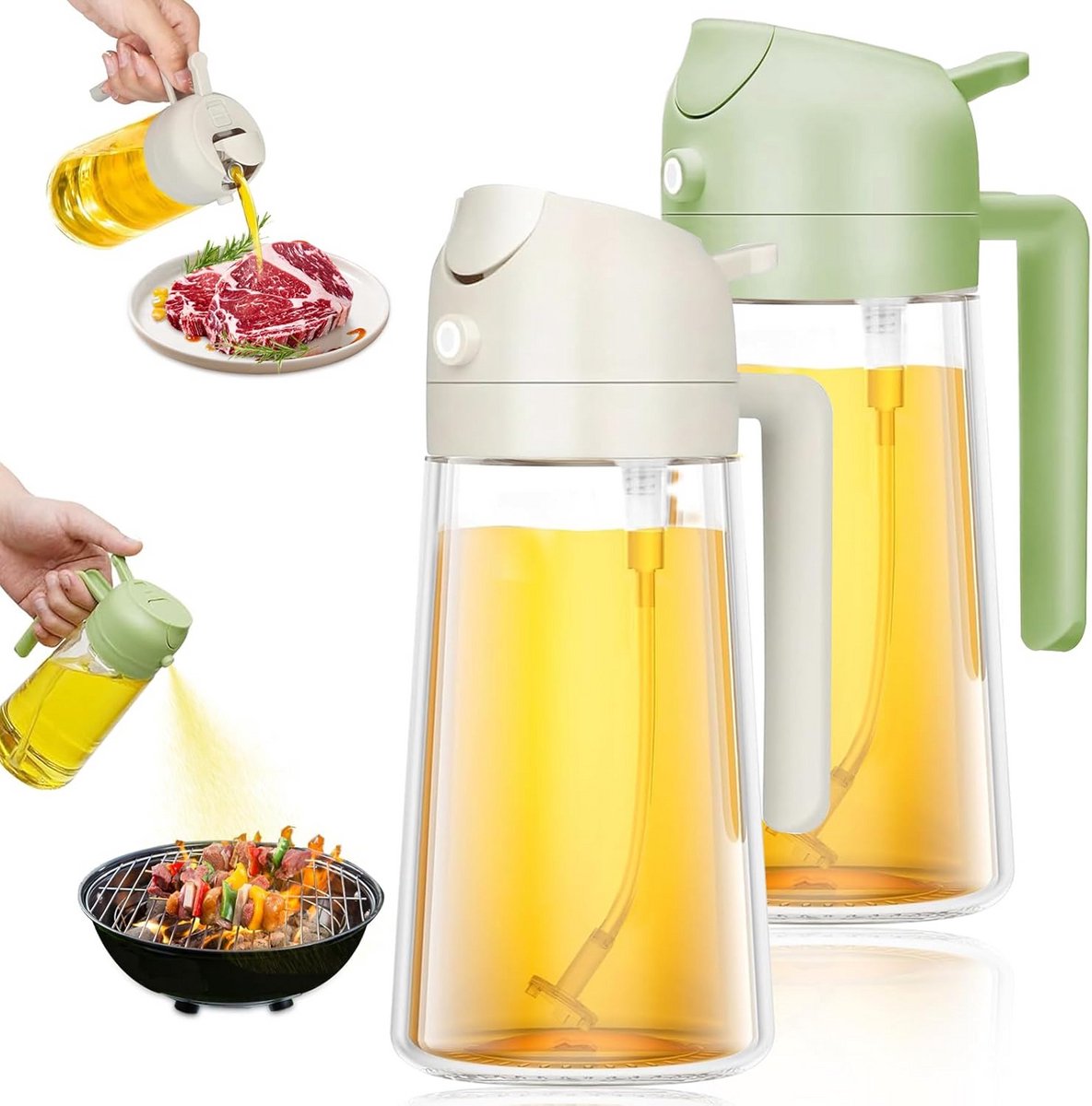 2-in-1 Olieverstuiver - 16oz/470ml Glazen Fles voor Keuken en BBQ - Voedingskwaliteit