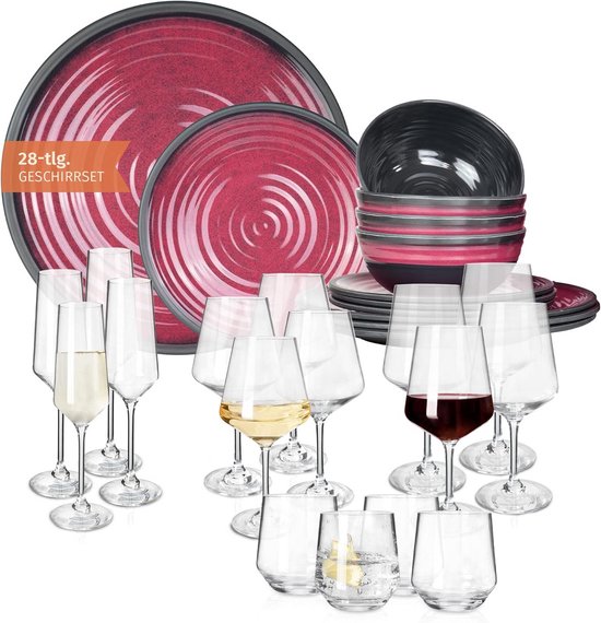 Melamine campingservies, set voor 4 personen, kristalblauw 16 Milano