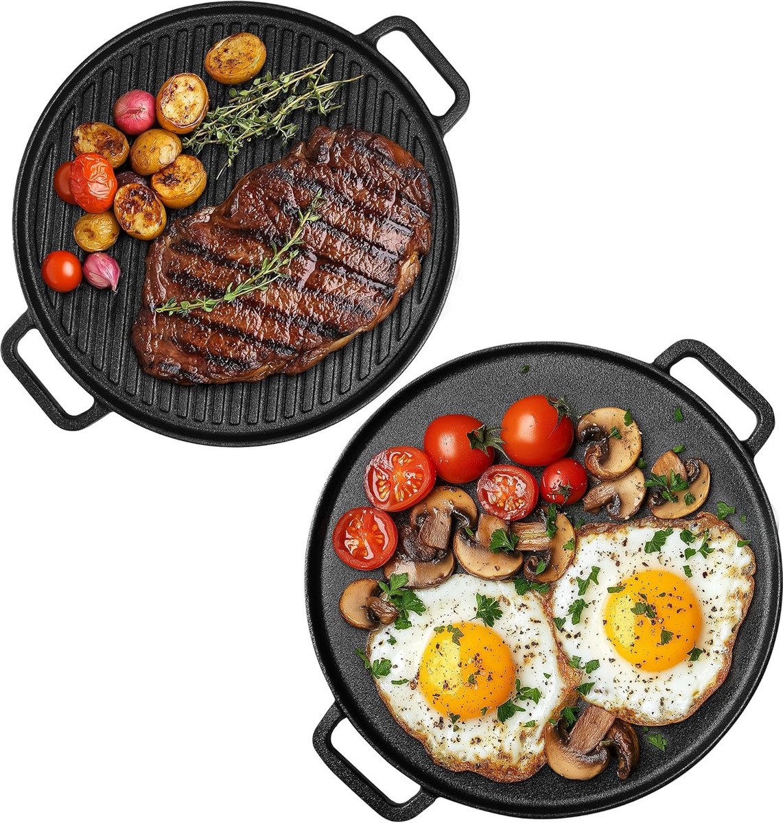 Reversible gietijzeren grillplaat - Ronde bakplaat voor barbecue en koken - Ø 30 cm