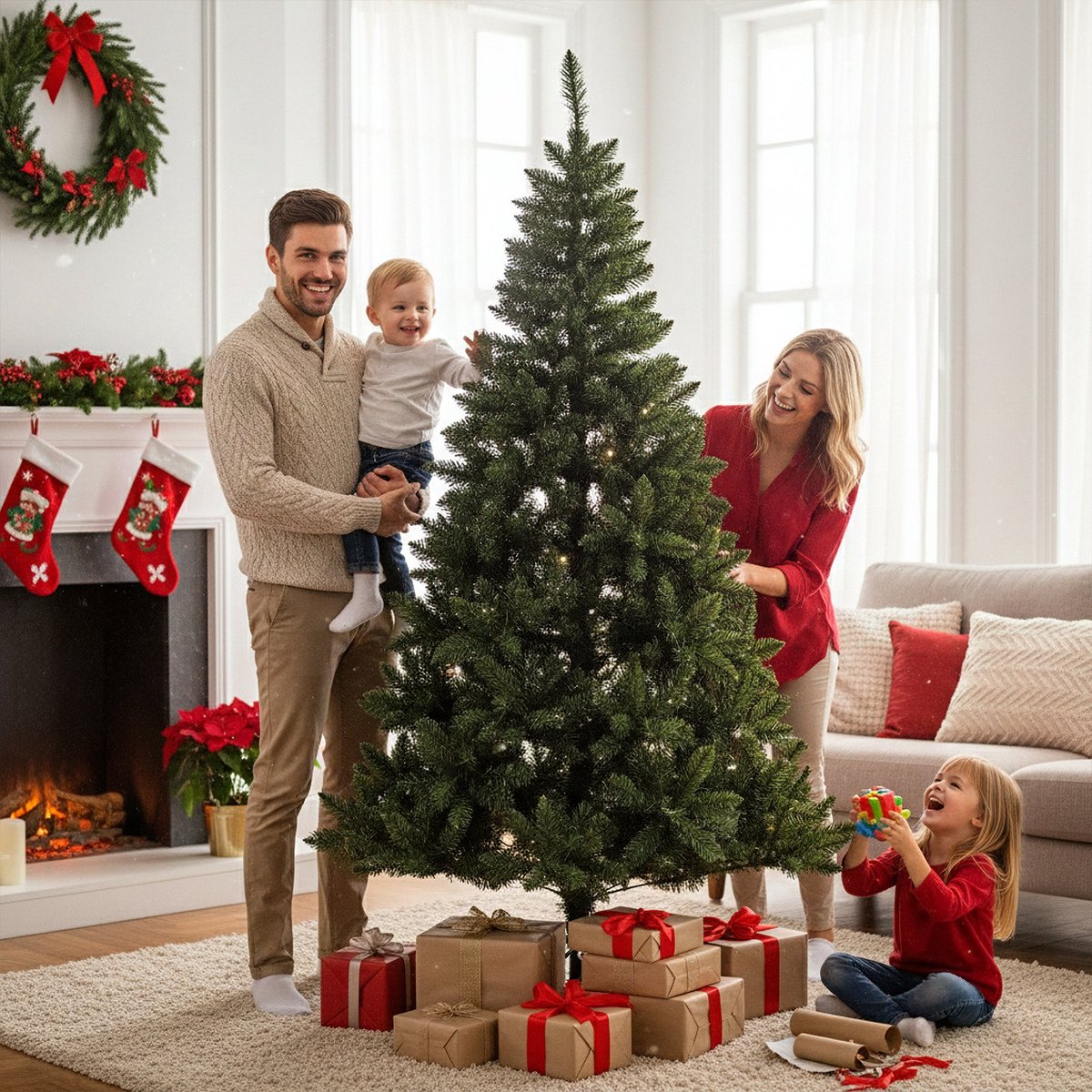 AG Luxe Kerstboom Met Verlichting 210 cm - Extra Vol Met 1200 Takken - Realistisch En Herbruikbaar - Kunstkerstboom - Kerstbomen - 1200 Takken - Zeer Vol – foto 8