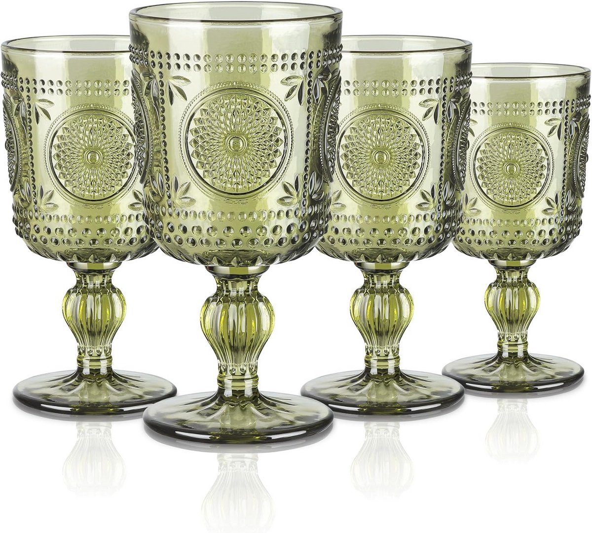Vintage gekleurde highball drinkglazen 400 ml met zonnebloempatroon - Set van 4