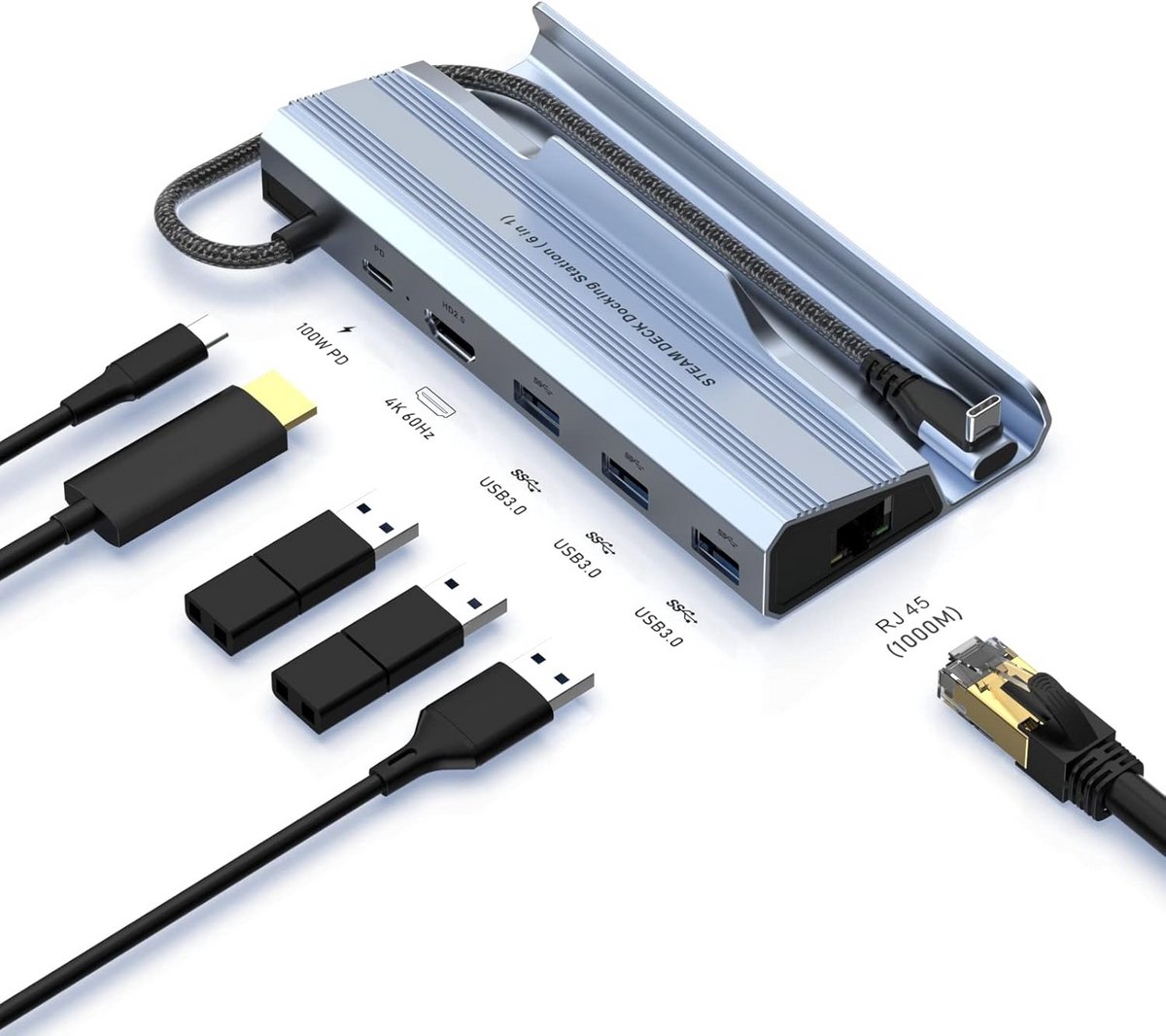 6-in-1 Dockingstation voor Steam Deck met 4K HDMI, 1000M Ethernet en Snellaad USB-C