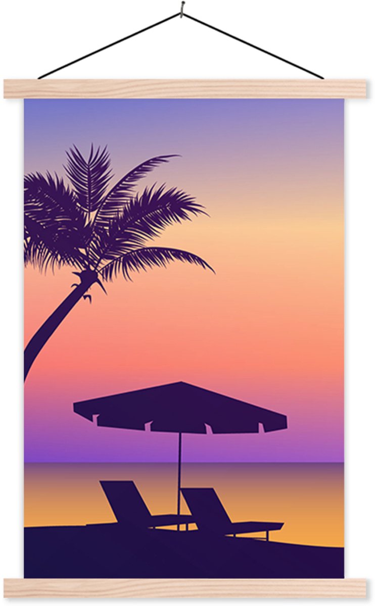 Posterhanger incl. Poster 120x180 cm - Schoolplaat - Strandstoel - Parasol - Palmboom - Na