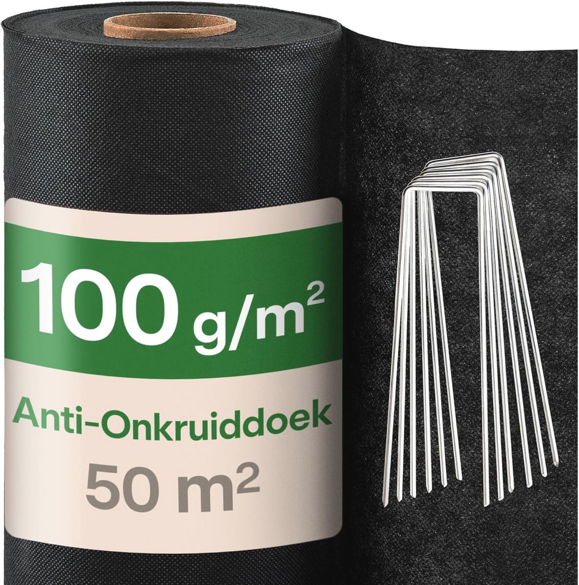 Onkruidvlies 100 g/m² - 1 m x 50 m met 24 grondankers - Waterdoorlatend en scheurvast - UV-bestendig