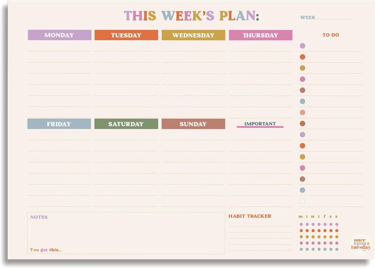 A4 Wekelijkse Planner Pad met 52 Afscheurbladen, Takenlijst en Gewoonte Tracker