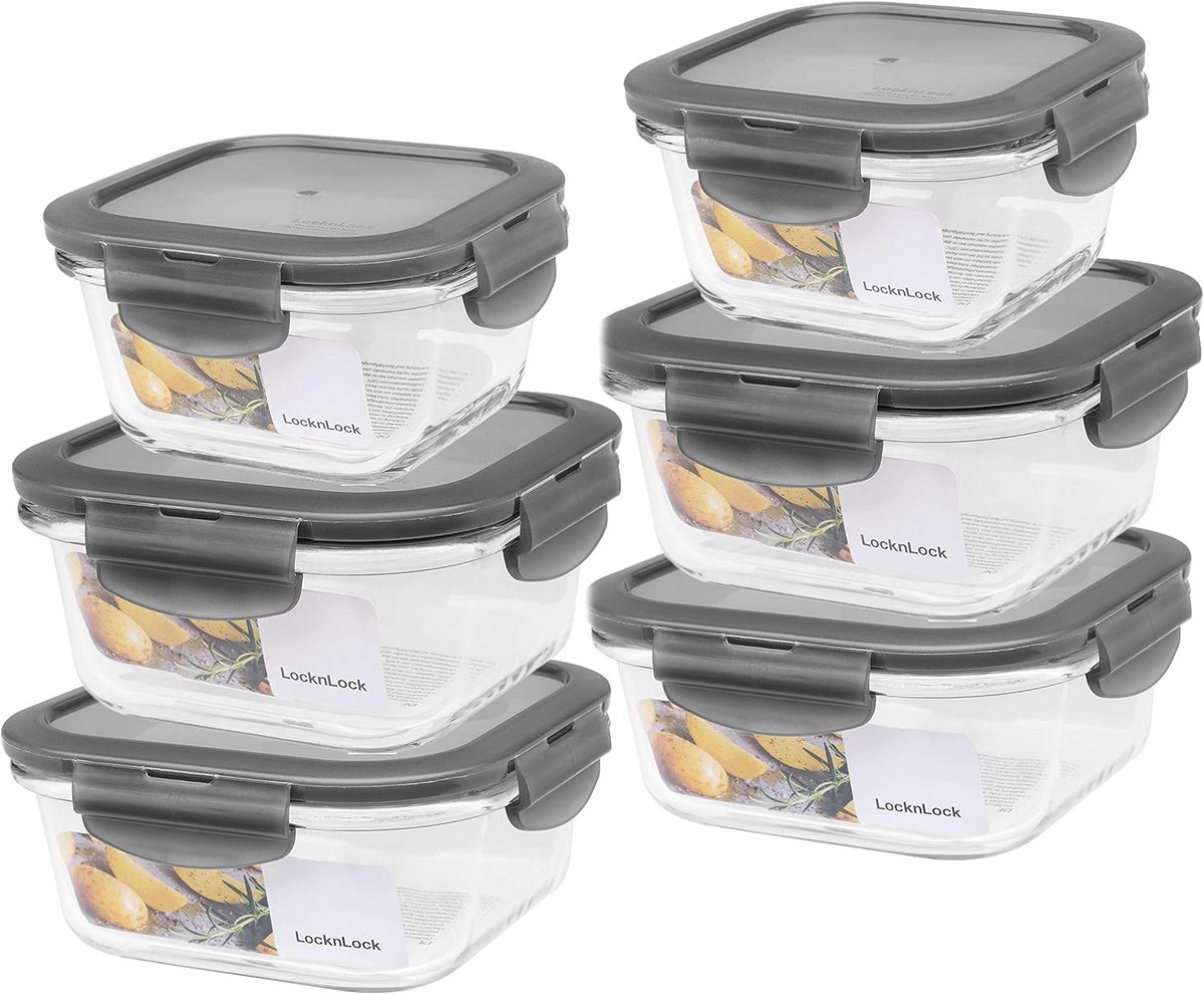 6-delige Borosilicaat Glas Voorraadpot Set - Oven, Magnetron & Vriezerklaar