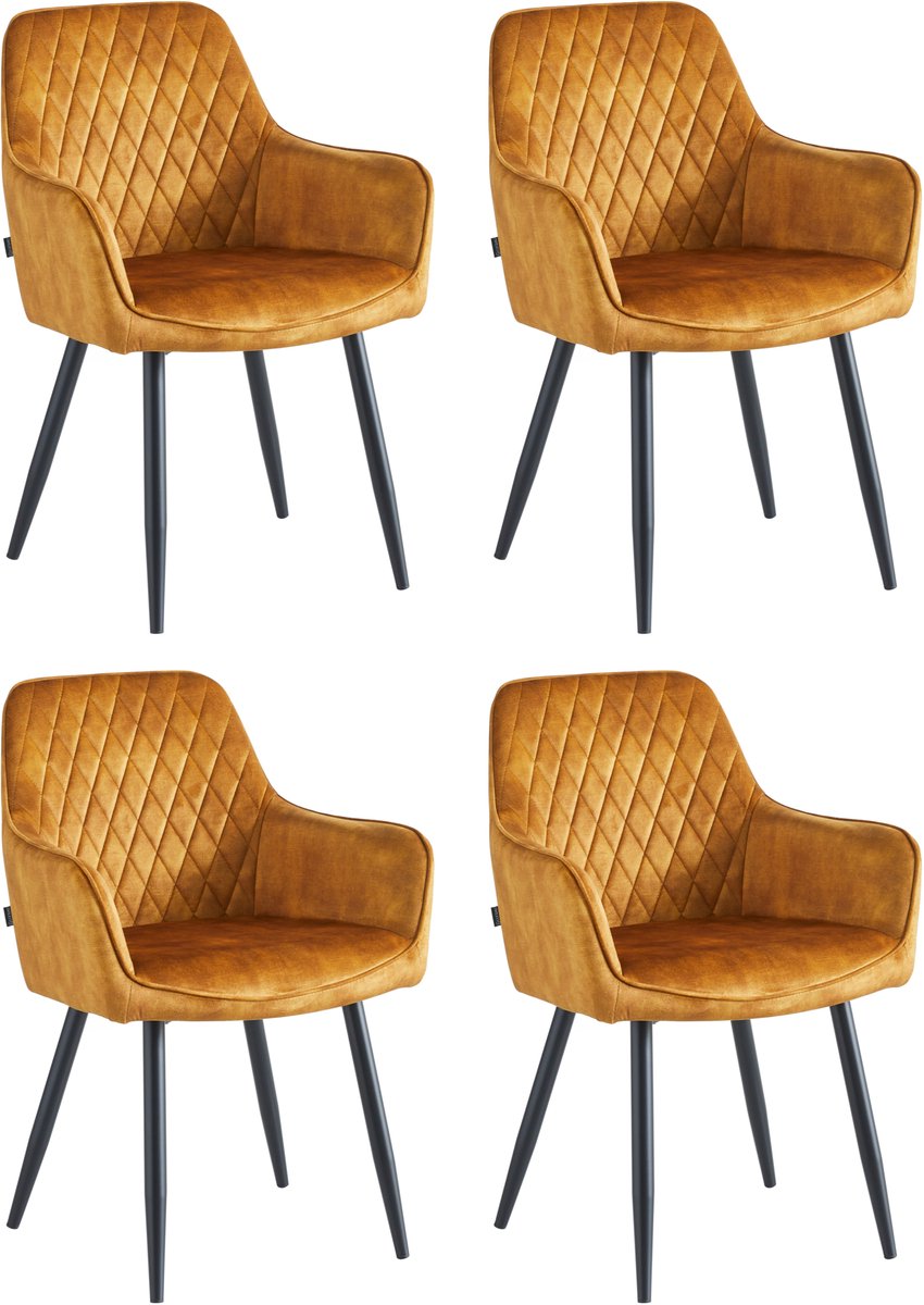 Colenis Beverly Eetkamerstoel - Set Van 4 - Honey - Vintage Velvet - Met armleuning - Goud Geel