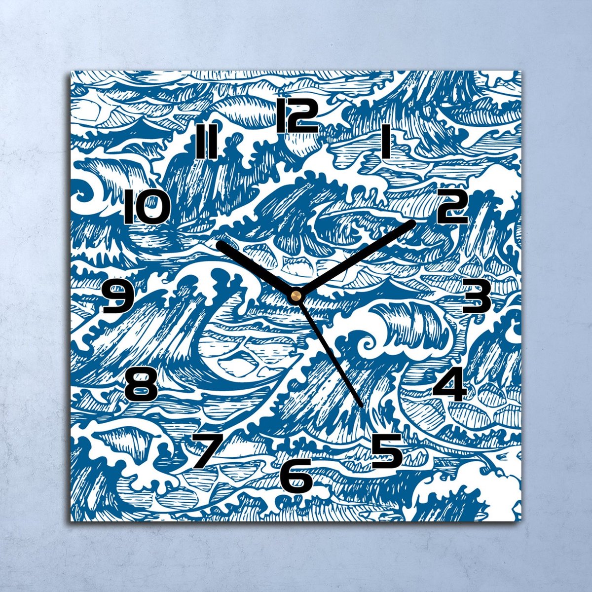 Coloray Wandklok - Stormgolven Glazen Klok - 30x30 cm - Blauw Wandklok - Wandklok Vierkant - Wandklok Industrieel - Wandklok Keuken - Stille Wandklok