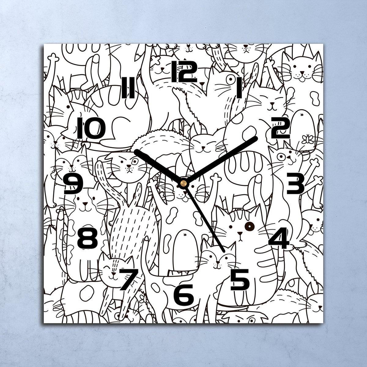 Coloray Wandklok - Kittens Glazen Wandklok - 30x30 cm - Zwart Wandklok - Wandklok Vierkant - Wandklok Industrieel - Wandklok Keuken - Stille Wandklok