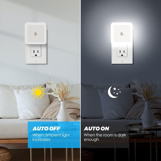 Nachtlampje - 4-Delige Nachtlampjes Set - In Wand Stopcontact - Zacht Wit Licht - voor Volwassenen, Badkamer en Slaapkamer - Energiezuinig van Merkloos — afbeelding 2