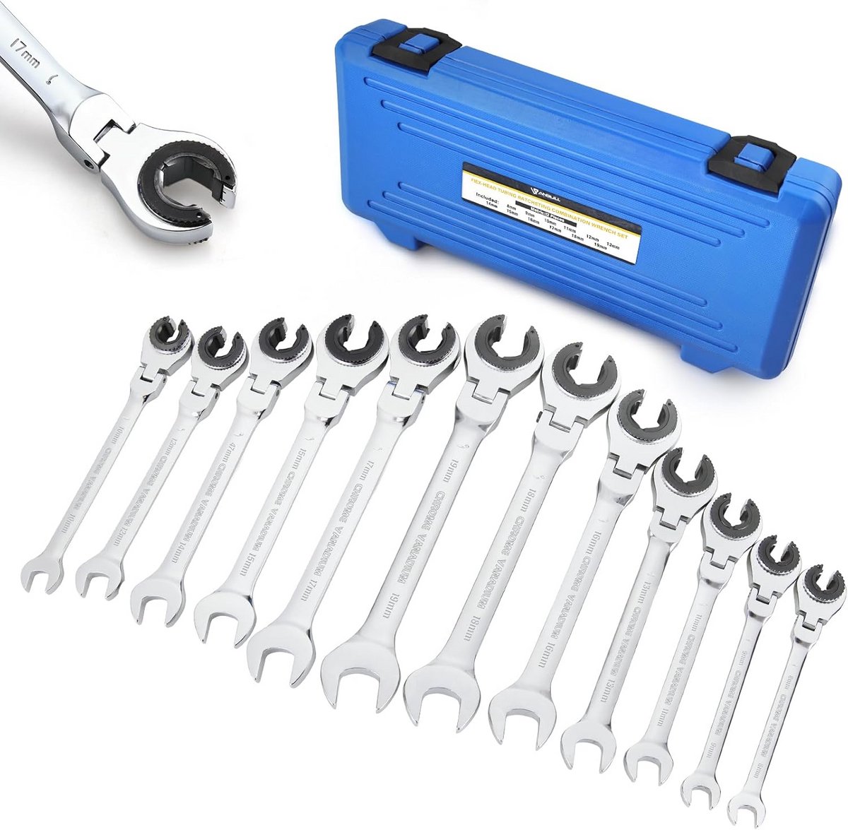 Flexibele Ratelsleutel Set - 12 Delige Metrische Combinatiesleutel Set