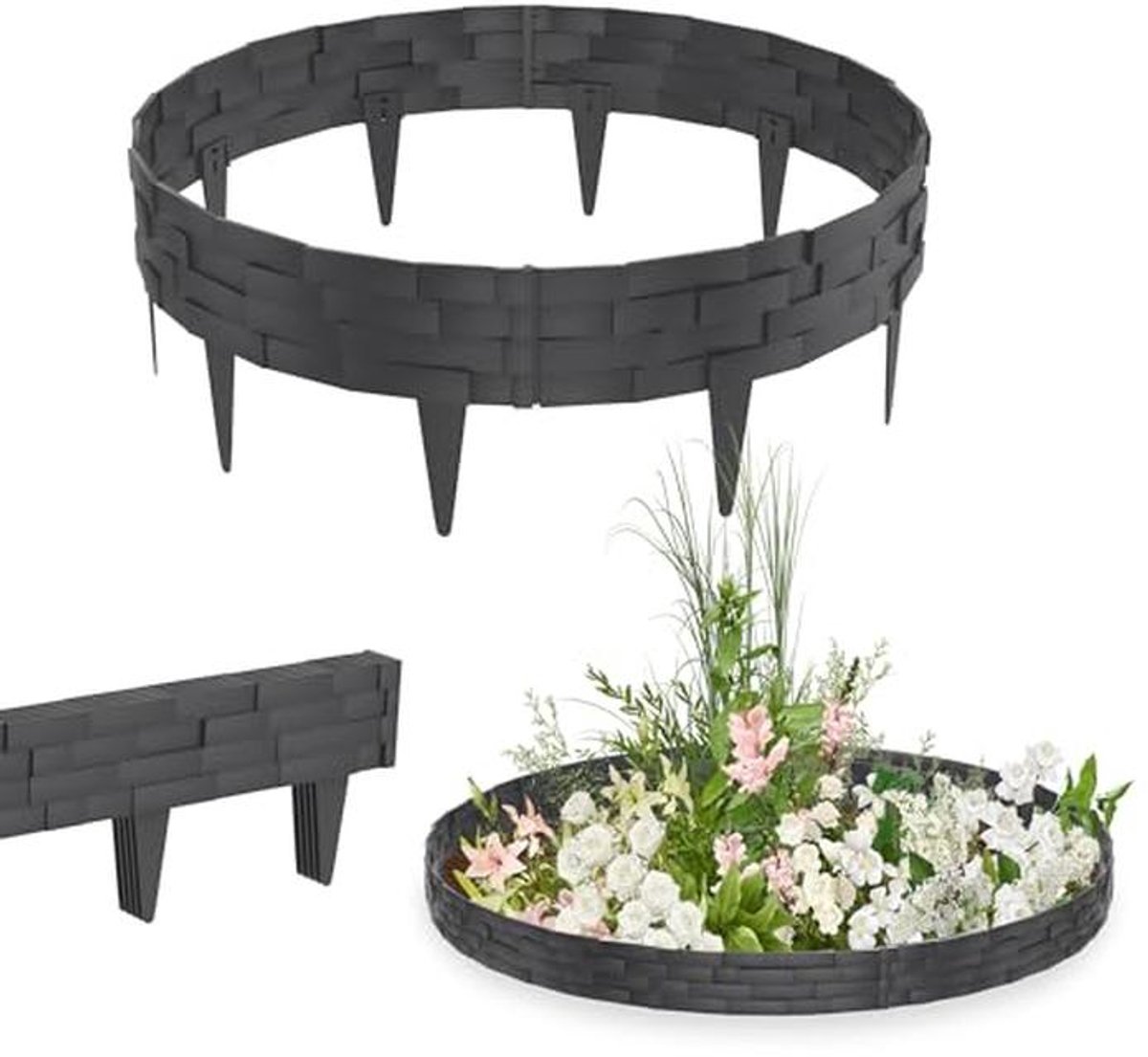 Gazonrand steen-look kunststof omranding voor bloembed en tuin