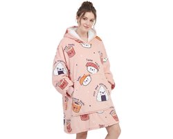 JAXY - Hoodie Deken - Snuggle Hoodie - Fleece Deken Met Mouwen - Snuggle - Cuddle Hoodie - 1450 Gram - Sushi Roze