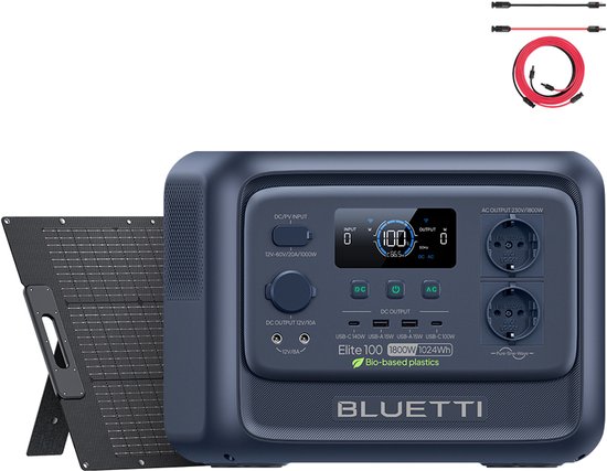 BLUETTI Elite 100 V2 1800W 1024Wh Draagbaar Zonne Power station-met 100W Zonnepanelen PV100 - 10ms UPS- back-up Voor Kamperen, Camping, Stroomuitval en Noodsituaties.