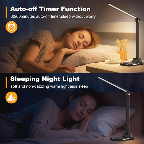 Dimbare LED Bureaulamp - Draadloos Tafellamp met 5 Kleuren en 10 Helderheidsniveaus - Oplaadbare 2000 mAh Batterij — afbeelding 2