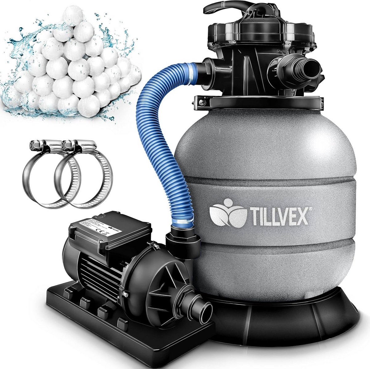 Zandfiltersysteem voor zwembaden 7900L/u | 7-weg ventiel & Adapter Ø32-38mm | Zelfaanzuigend zwembadfilter met drukindicator