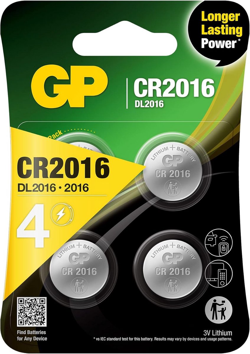 Lithium Knoopcelbatterijen CR2016 Set van 4 - Lange Levensduur 3V