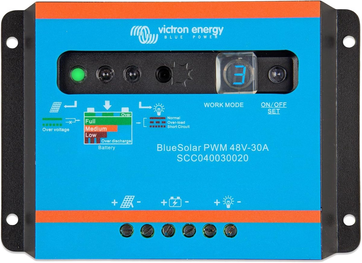 Solar Laadregelaar - Zonnepaneel Controller - Accu Beheer - 3-Stage Batterij Lading - 30 Amp - Blauw