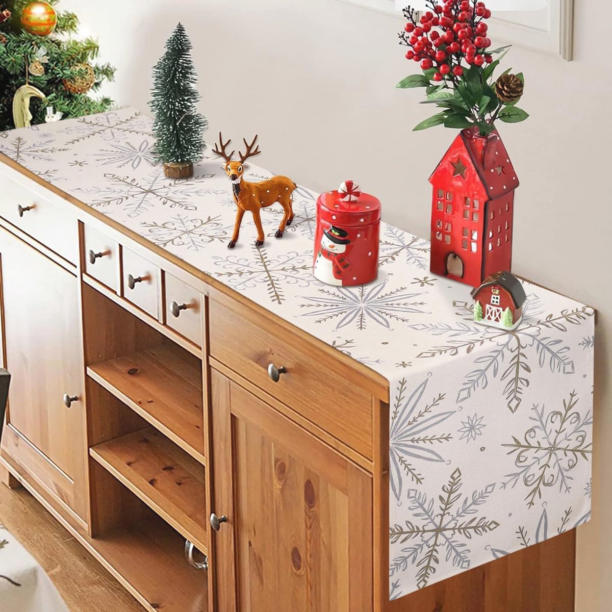 Moderne kersttafelloper in wit en geel - 40 x 140 cm