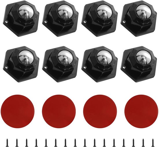 Zwarte Kogelwielen 20mm - 8 Stuks Zelfklevende Meubelwielen met 360