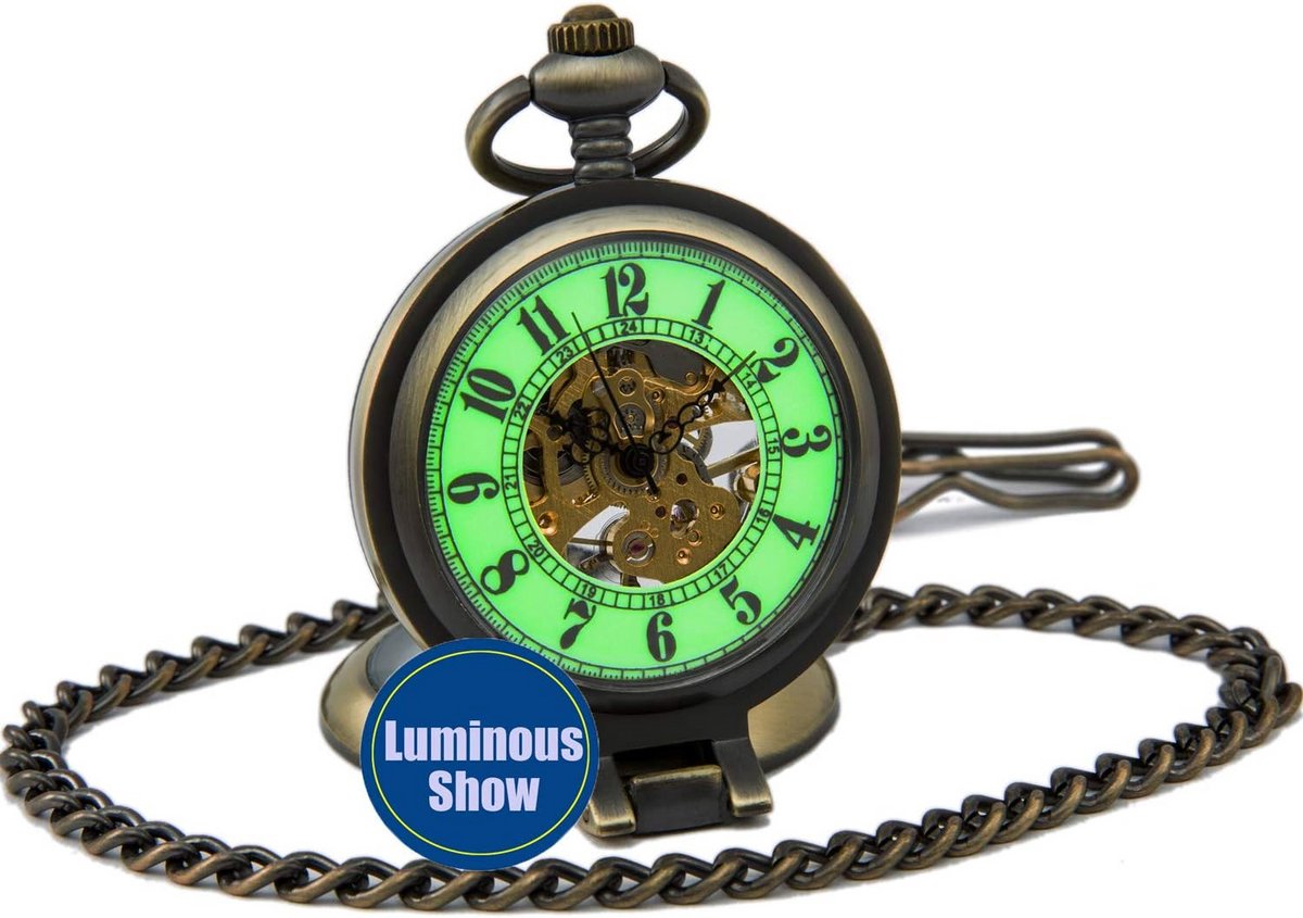 Vintage Mechanische Hand Wind Zakhorloge met Lichtgevende Wijzerplaat en Vergrootglas