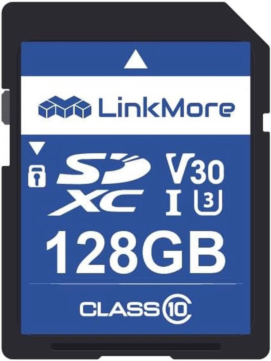 128 GB SD-kaart voor camera en pc, UHS-I, U3, V30, Klasse 10, met hoge leessnelheid