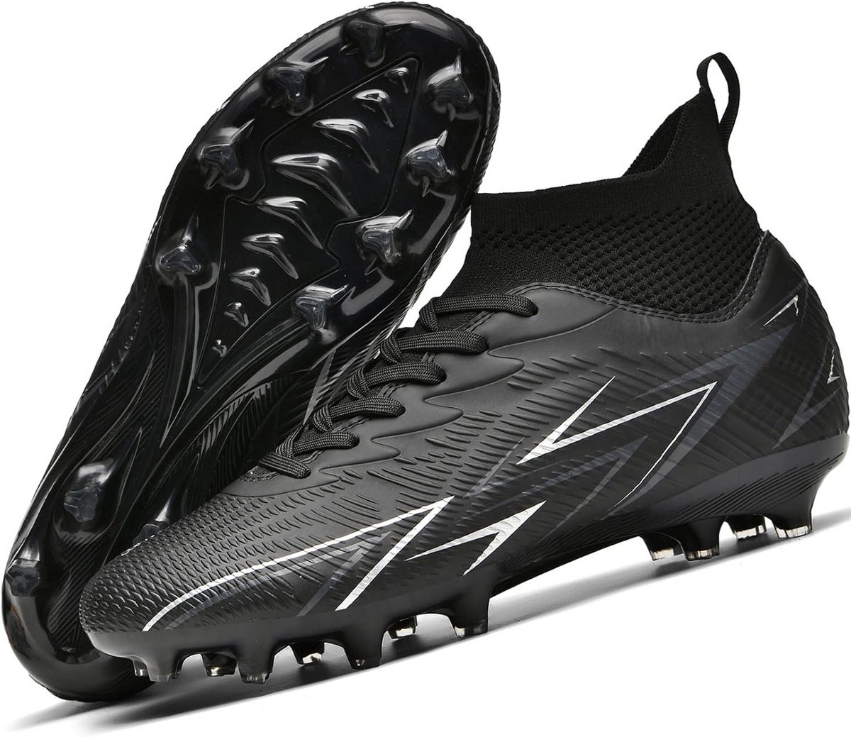 Professionele zwarte voetbalschoenen met FG/AG noppen, ontworpen voor heren en jongens, ideaal voor training en wedstrijden.