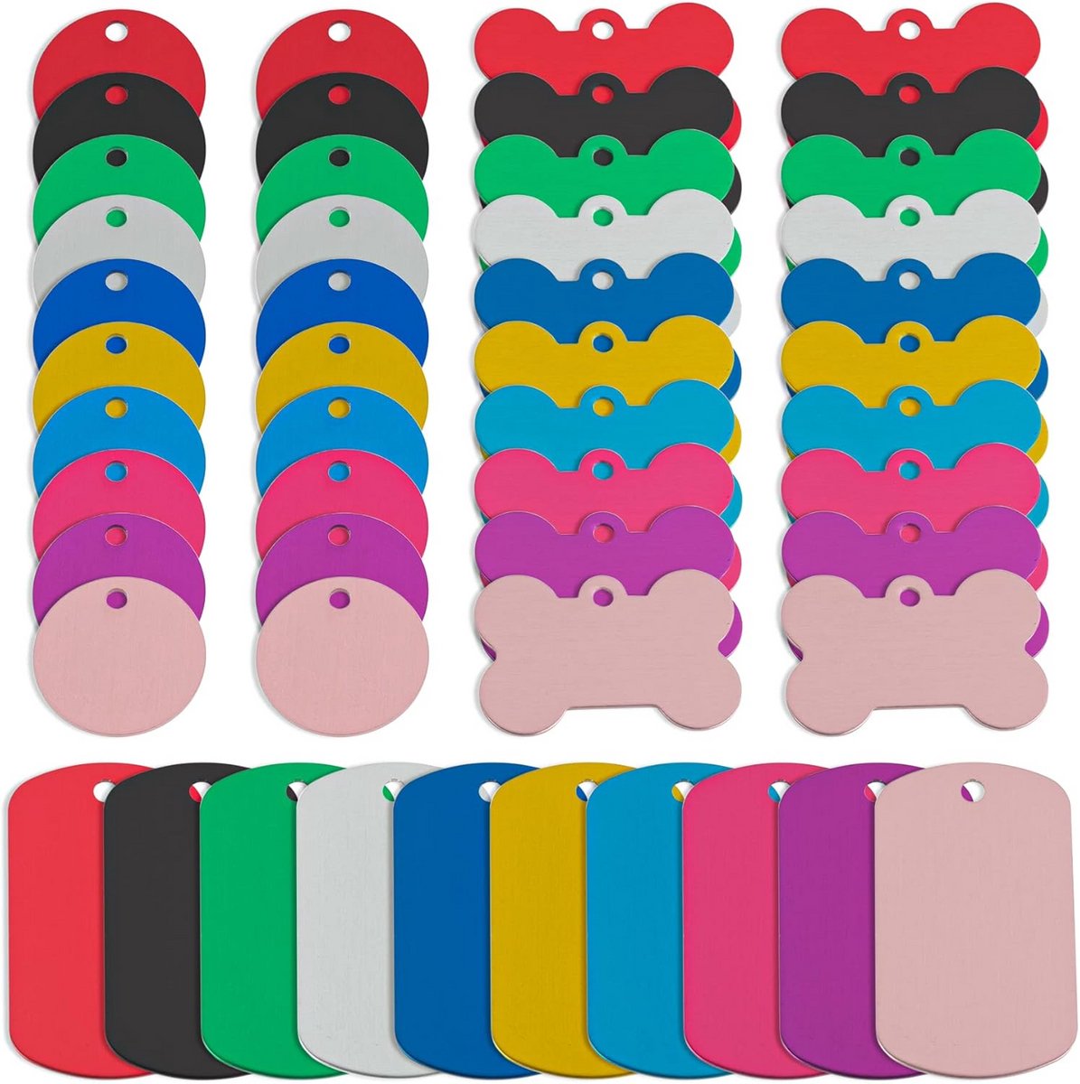60 Stuks Dubbelzijdige Huisdieren ID Tags voor Honden en Katten - Kleurrijke Aluminium Naam Tags voor DIY Ambachten