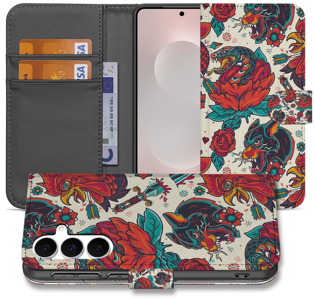 Samsung Galaxy S25 FE Old Skool Hoesje PU-Leer Met 3 Pasjes