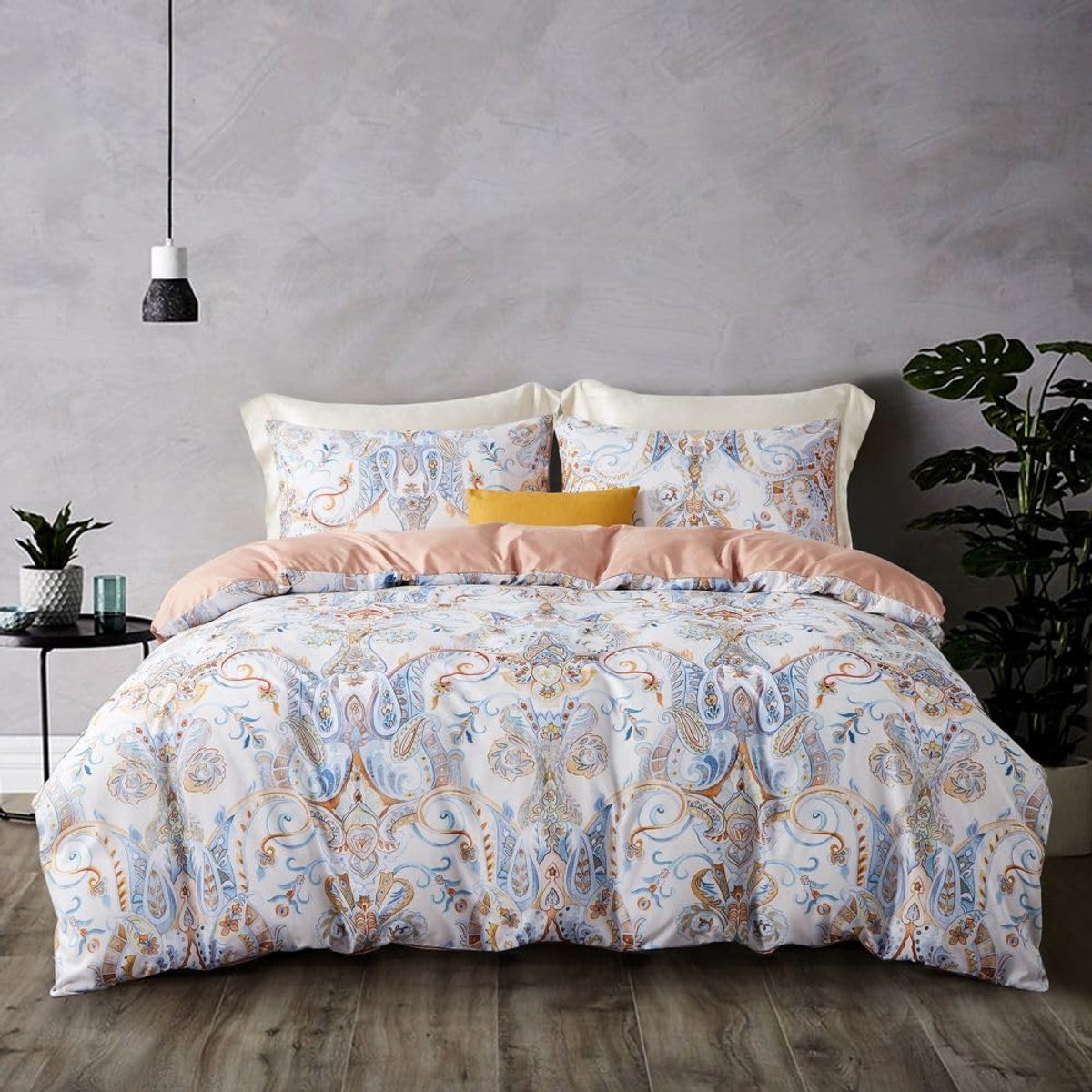 Ibenzoa Elegante en Omkeerbare Bohemian Beddengoedset met Bloemenpatroon 220 x 240 cm Meerkleurig
