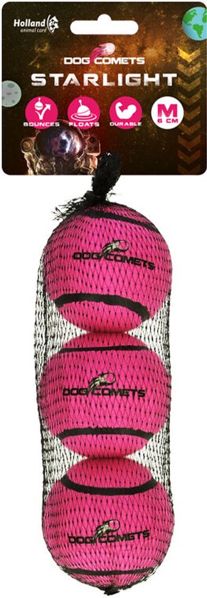 Verpakking met drie roze ballen met zwarte strepen, maat M, 6 cm.