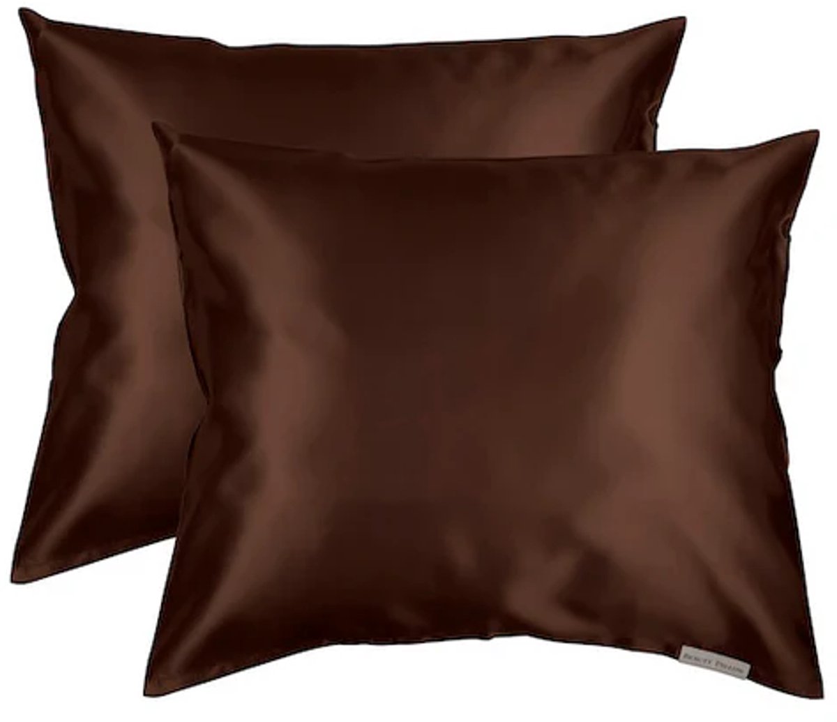 Beauty Pillow® - Satijnen Kussenslopen - Voordeelset - Duo Pack - 60x70 cm - Chocolate Brown