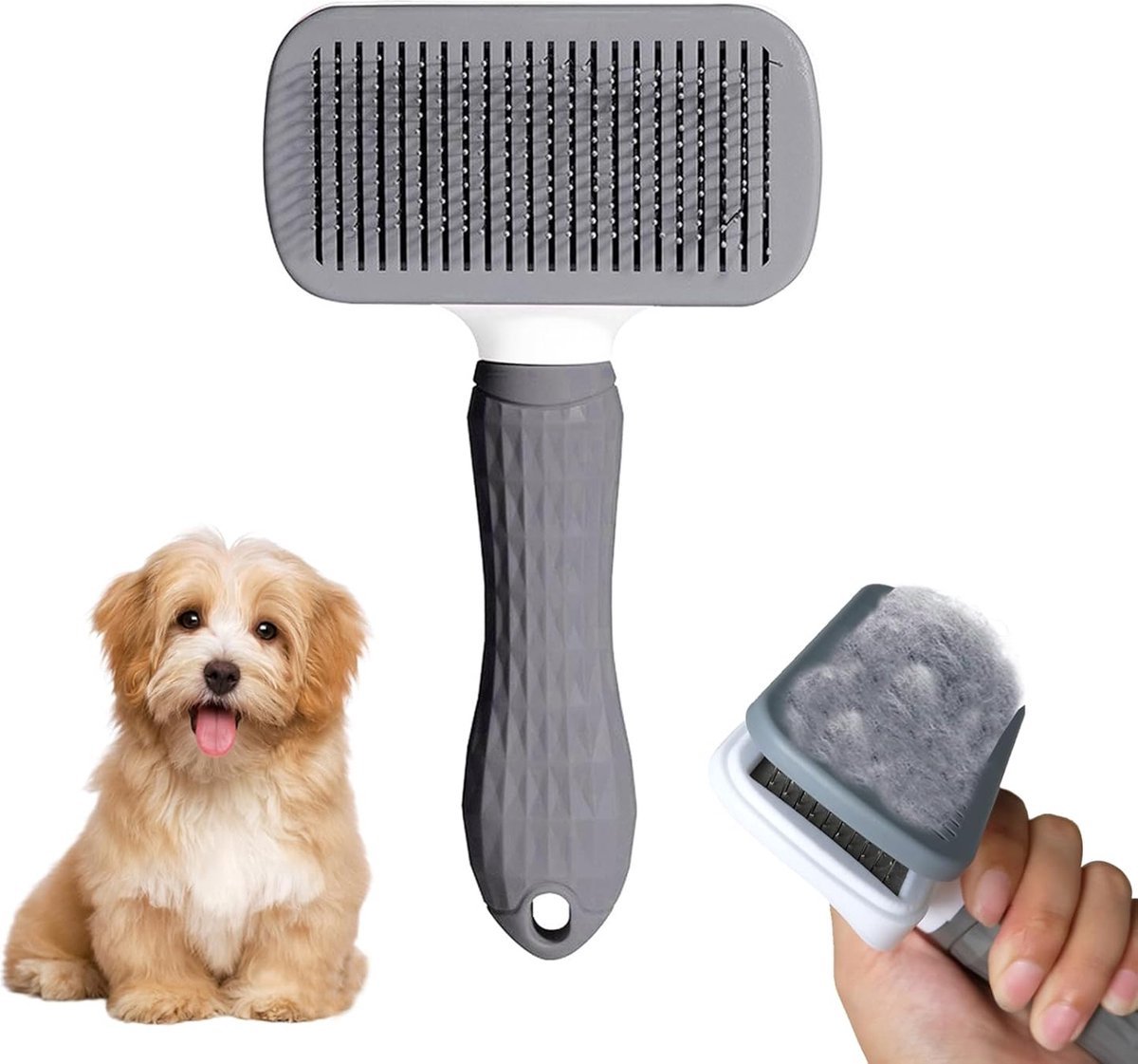 Stunq® Efficiënte Huisdierborstel met Zelfreinigende Knop en Ergonomische Handgreep voor Alle Vachtlengtes