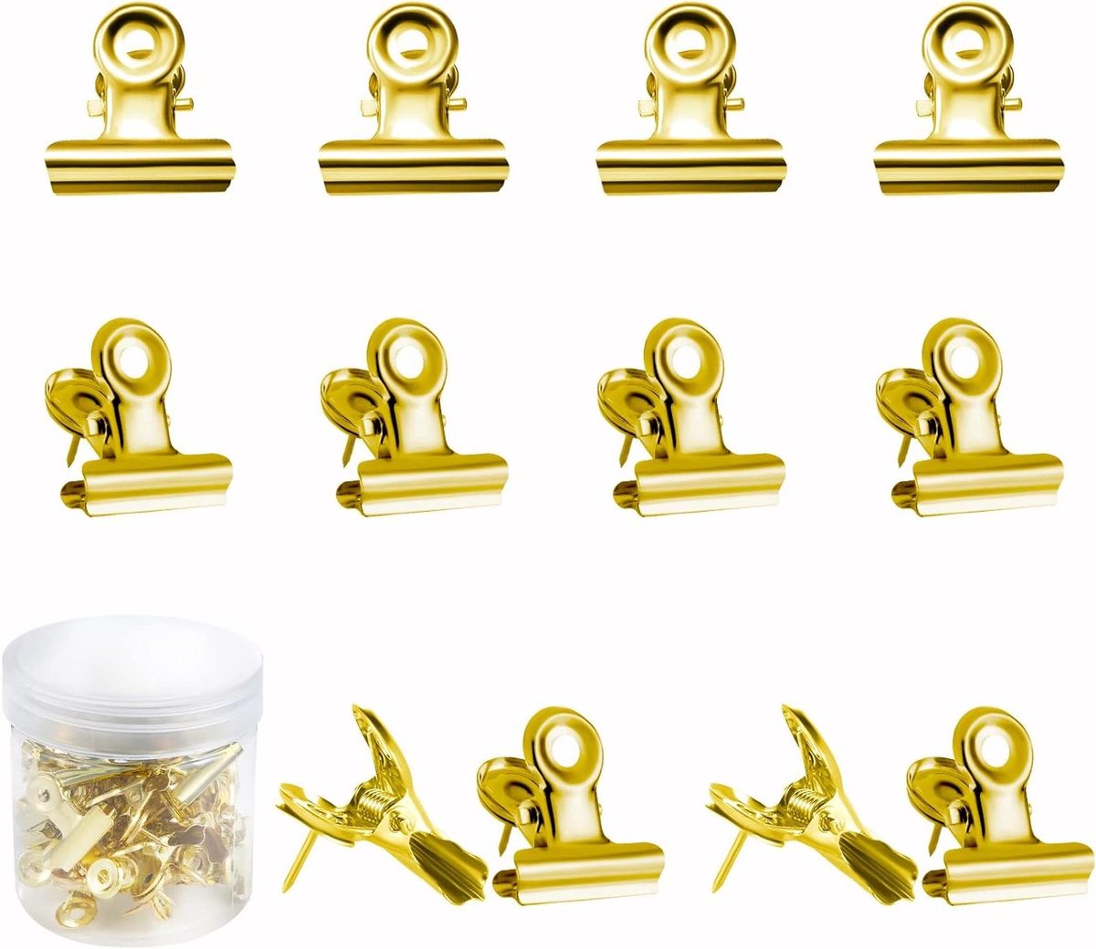 30 Push Pin Clips, Metalen Bulldog Clips voor Prikbord Decoratie - School & Kantoorbenodigdheden met Gouden afwerking