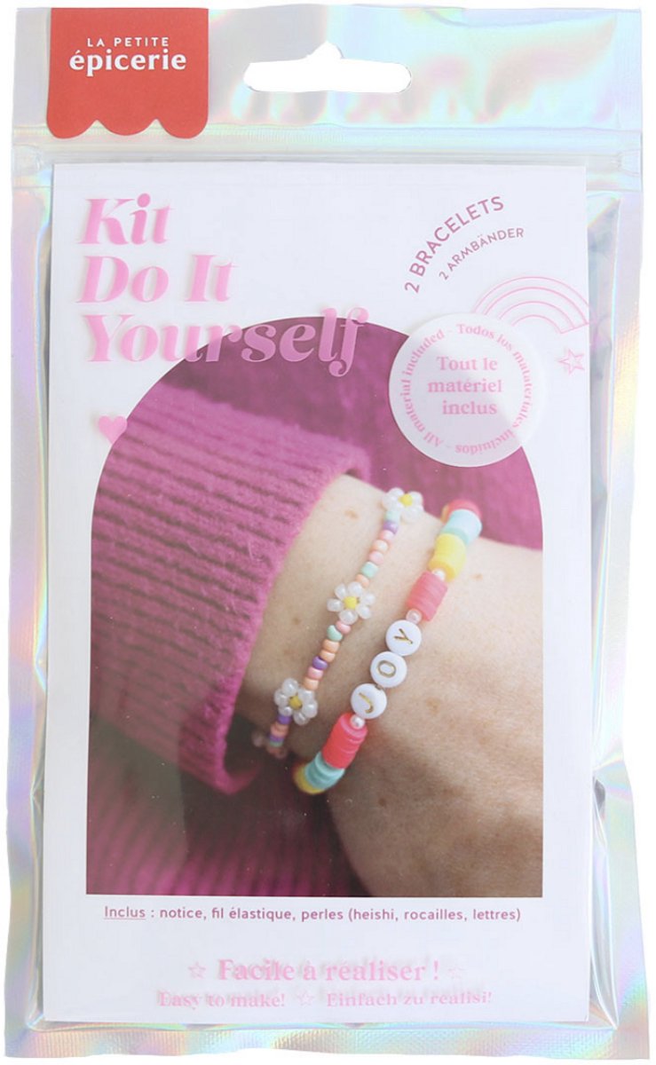 La Petite Epicerie My Jewelry Kit Do It Yourself “Mon kit bijou - Joy - Packaging holographique/Mijn sieradenset - Joy - Holografische verpakking” 33g H19.5xW12xL1cm| Creatieve | Hobbyset | creatief startpakket | kinderen en volwassenen