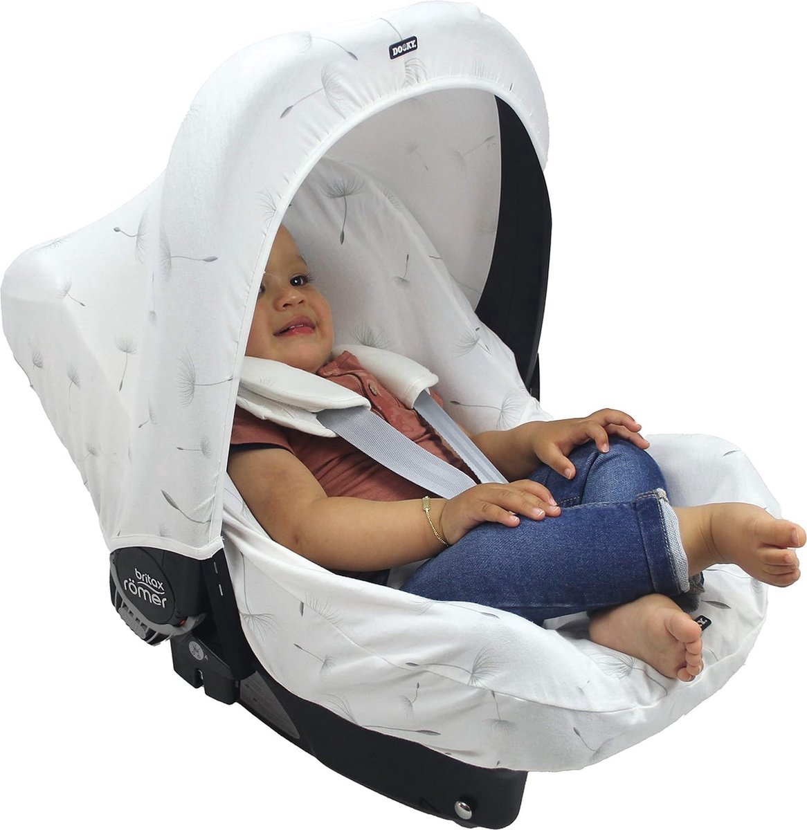 Stunq® Original Dooky Dandelion Seat Cover for Baby Car Seat, Universal Size, Suitable for 3 and 5 Point Belt System, Car Seat, for Age Group 0+, White