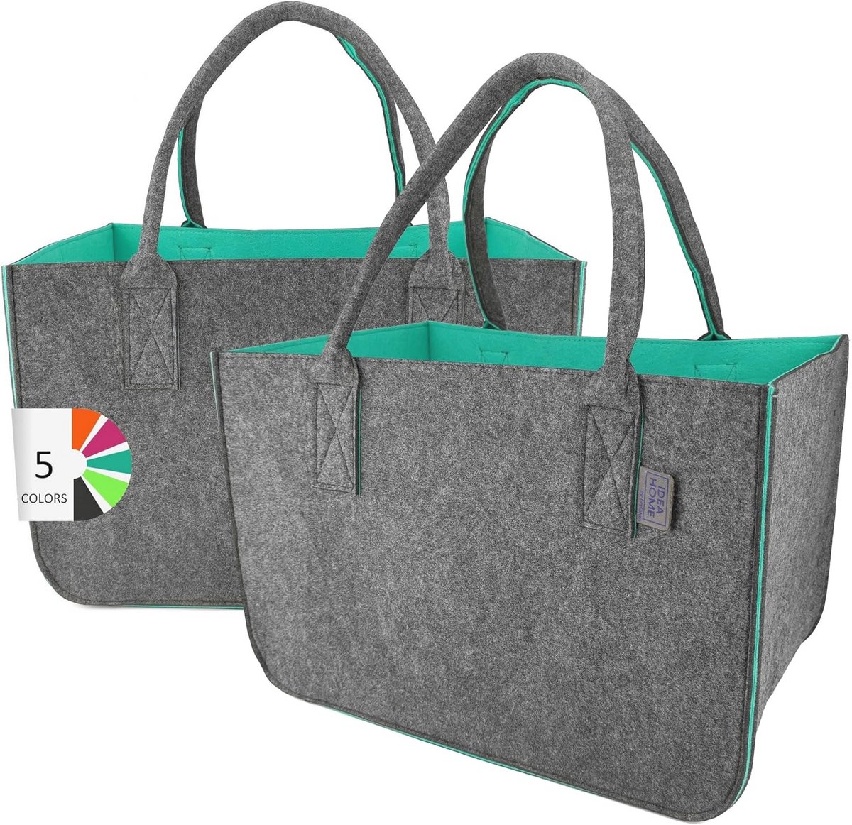 Grote Opvouwbare Boodschappentas XXL - Set van 2 - 30 Liter - Donkergrijs/Turquoise