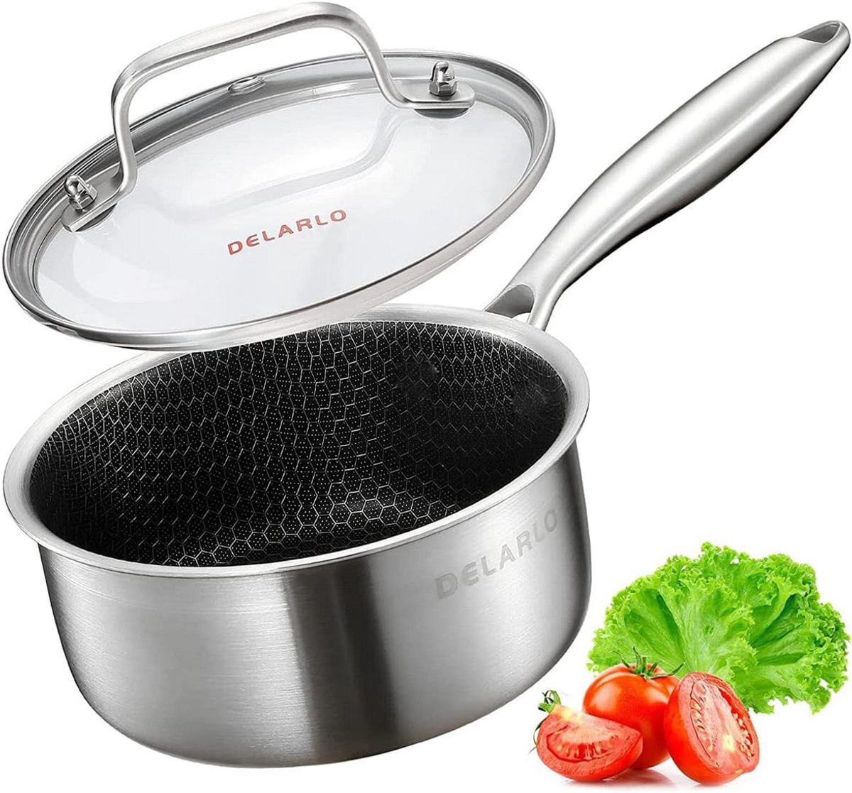 Steelpan met gehard glazen deksel en zeshoekig ontwerp - multifunctioneel, ovenbestendig tot 200°C
