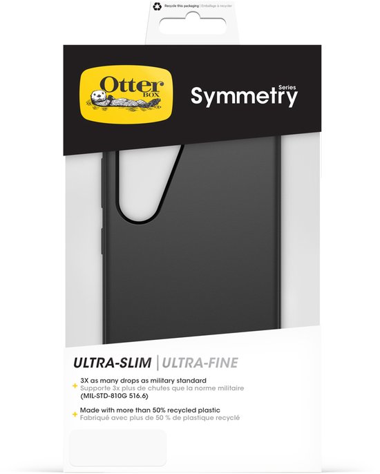 Emballage de la coque OtterBox Symmetry, avec les mentions 'ULTRA-SLIM' et 'ULTRA-FINE'.