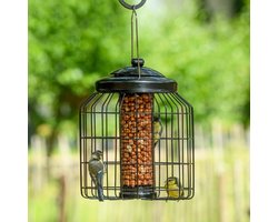 CJ Wildlife Pindasilo met Beschermkooi voor Tuinvogels - Brussel - Vogelvoedersilo voor Kleine Vogels - Hangend Vogelvoederhuisje - Vogelvoer Silo - Zwart