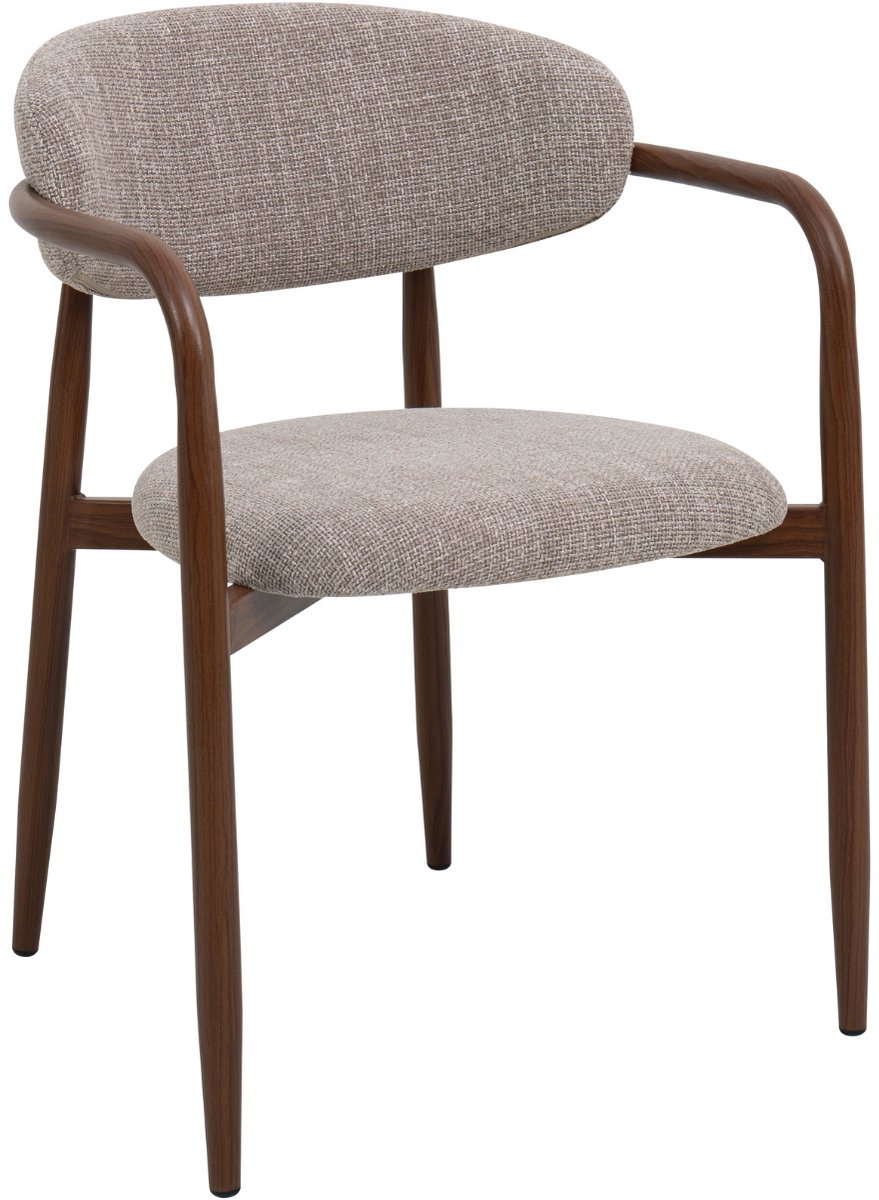 Giga Meubel Eetkamerstoel Alexia - Taupe/Walnoot - Armleuning - Set van 2