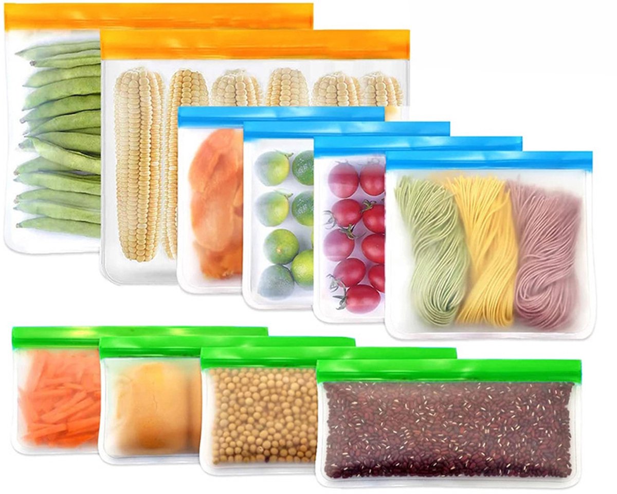 Gigicial Herbruikbare Lunchtassen - Herbruikbare Diepvrieszakken - Lees & Waterdicht Met Dubbele Sluiting - 10 - Voor Eten & Reizen Groen