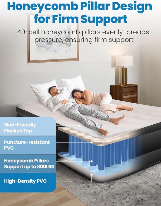 Luchtmatras Queen met Ingebouwde Pomp 18-Inch - Comfortabel & Draagbaar — afbeelding 3