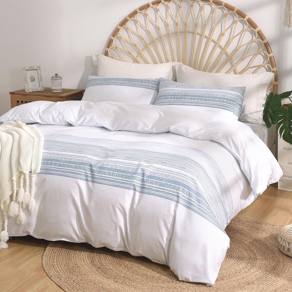 Unyqoos Boheems Dekbedovertrek Set 220x240 cm met Kussenslopen en Ritssluiting blauw