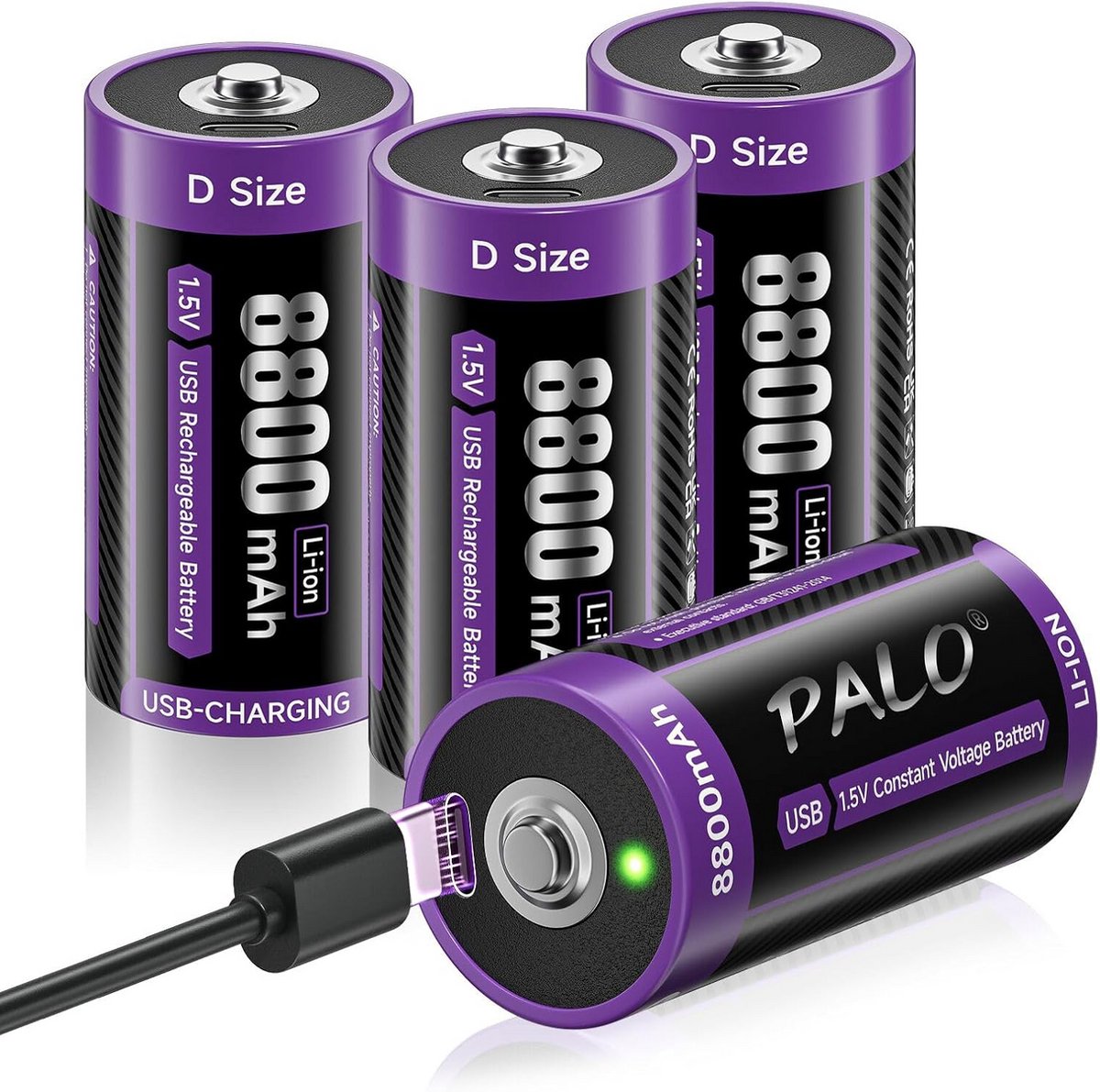 Oplaadbare D Batterijen 1.5V Type C USB Snelladen 8800 mAh Lange Levensduur 4 Stuks